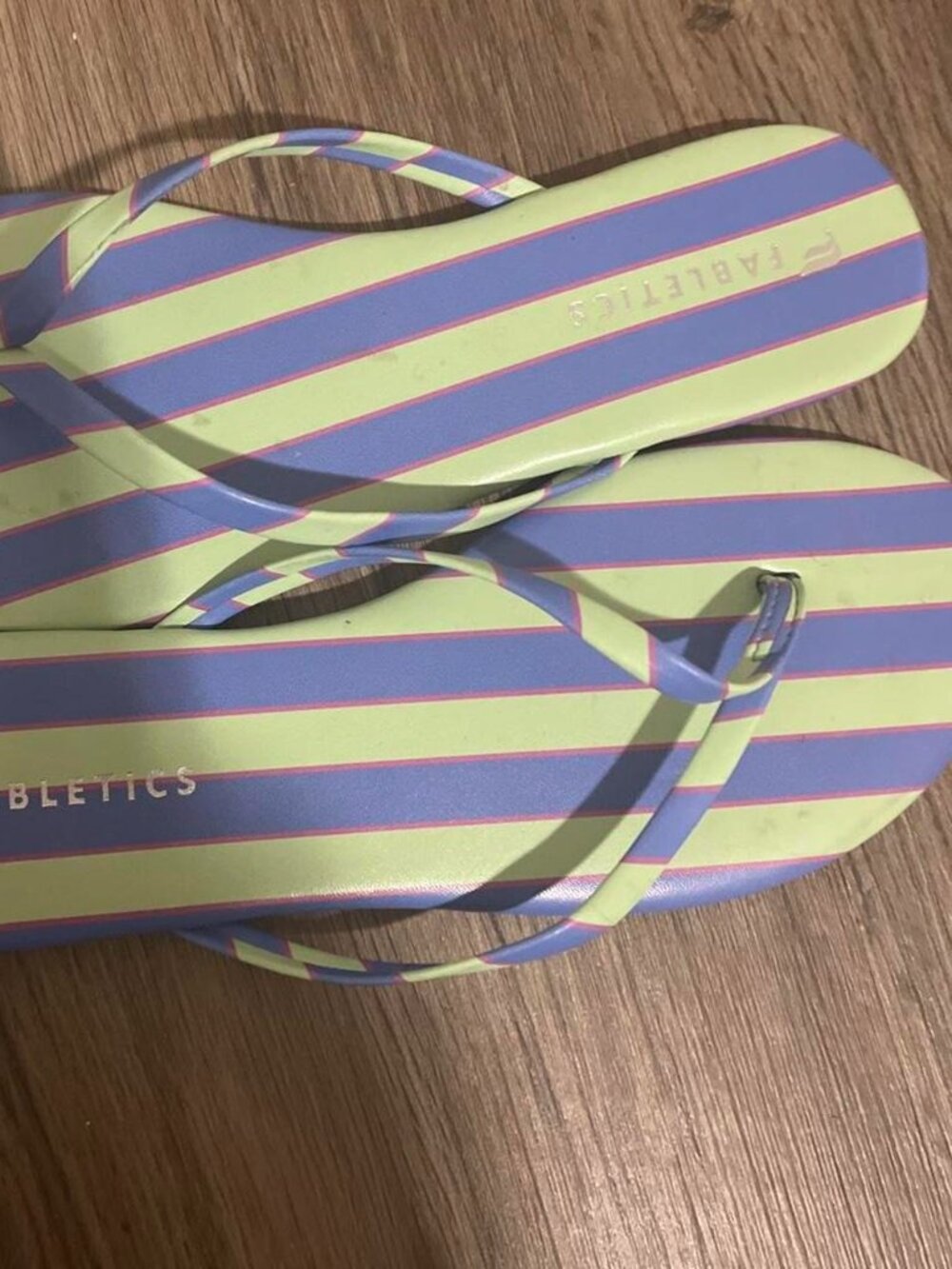 Fabletics Green and Blue Striped Flip Flops 7.5